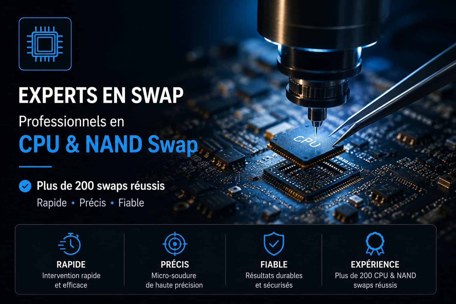 CPU et NAND Swap pour récupération de données sur smartphone endommagé chez MrTechRepair.