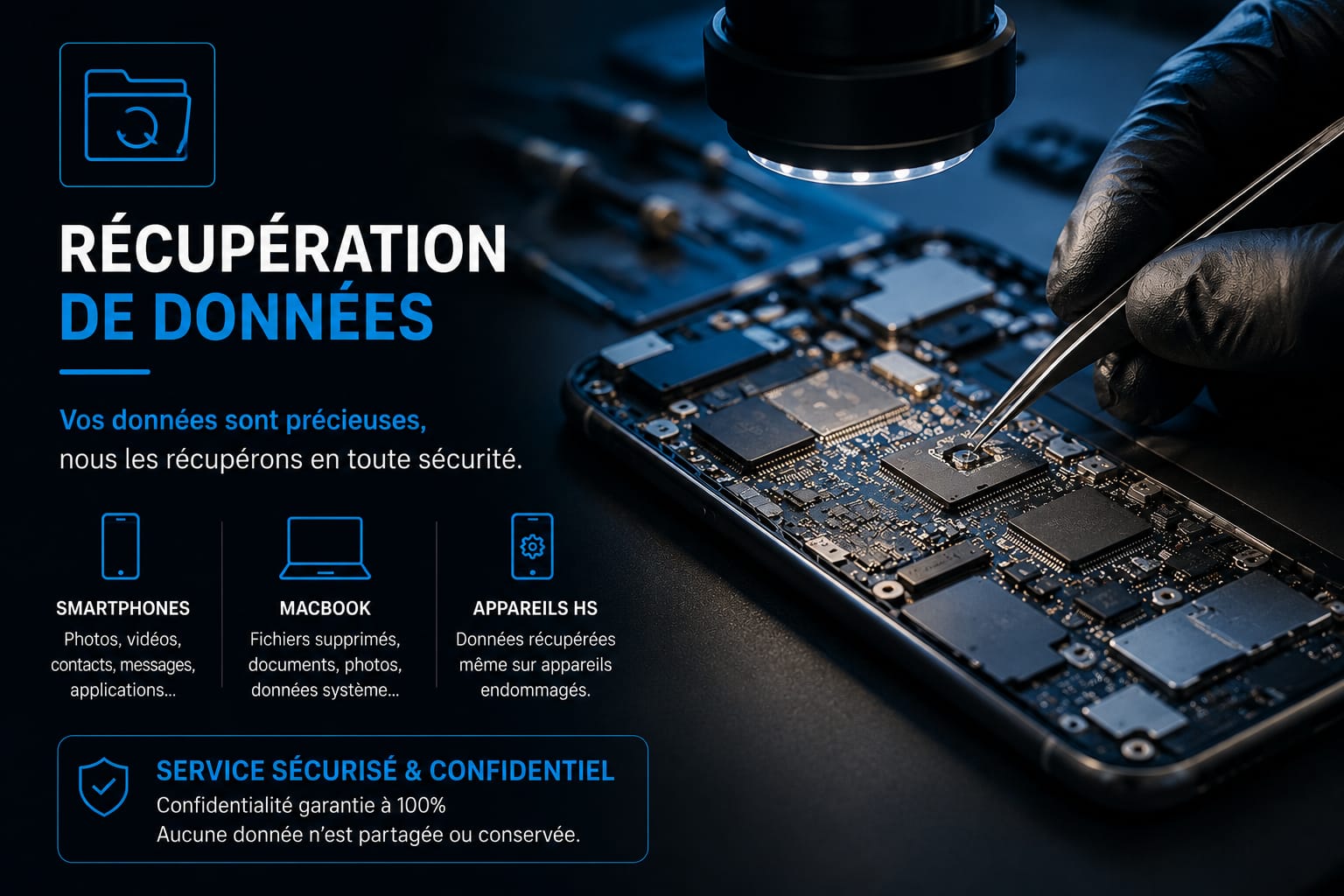 Récupération de données sur smartphone, MacBook et appareils endommagés chez MrTechRepair.