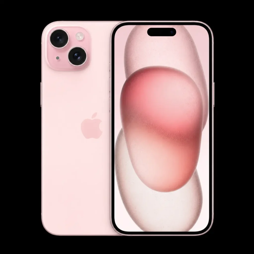 iPhone 15 sur fond noir – réparation chez MrTechRepair à Fribourg